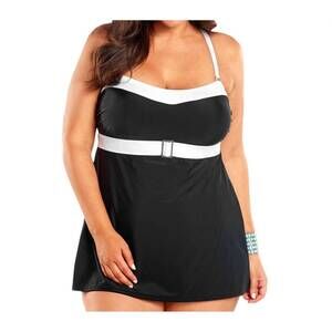 NEW ALWAYS FOR ME plus size selene swimdress in black and white